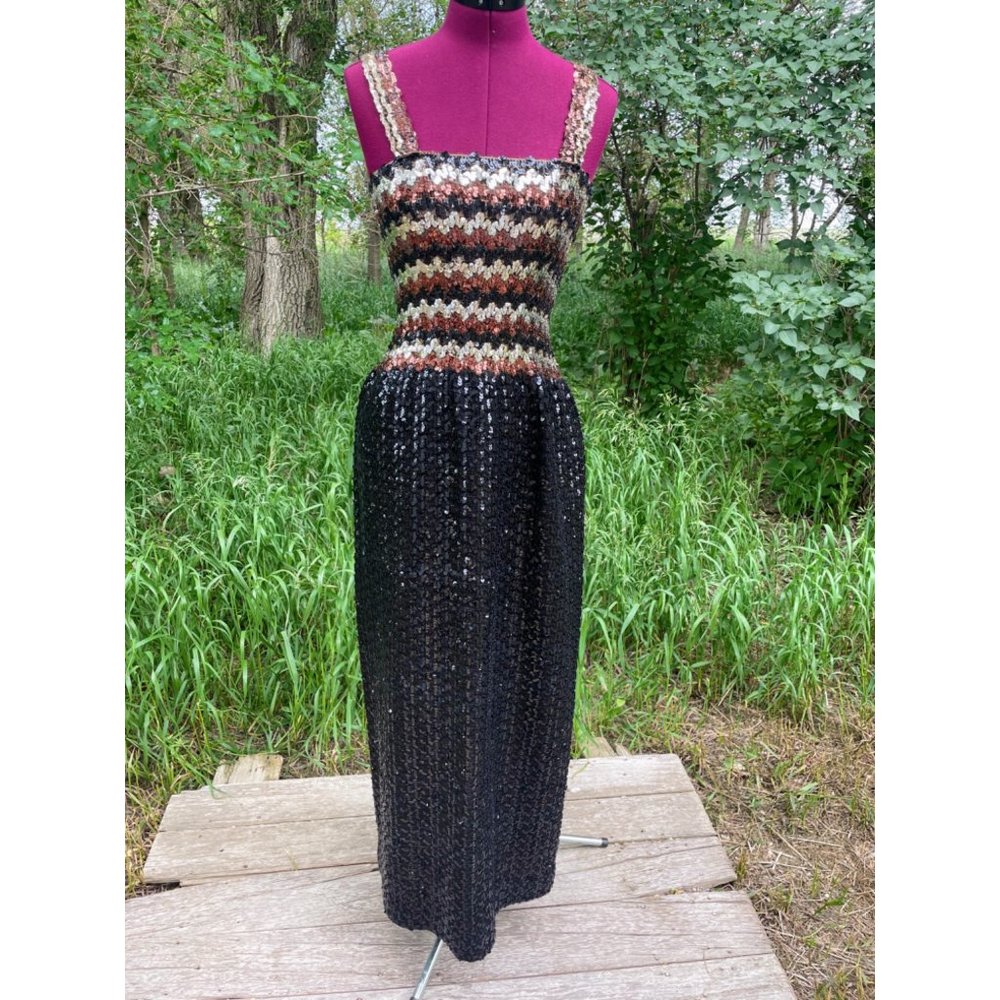 Vintage 1960s Knit Sequin Wiggle Evening Dress MOD - Picture 15 of 16